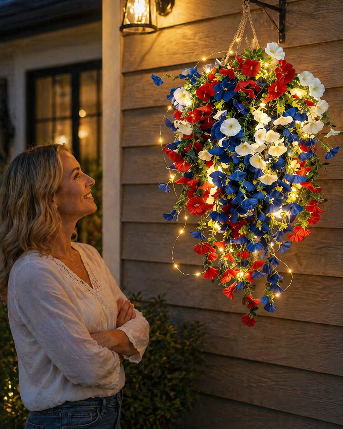 ✨🇺🇸 Pre-Lit Patriotic Hanging Flower Baskets--Celebrate America’s 250th Anniversary 🦅