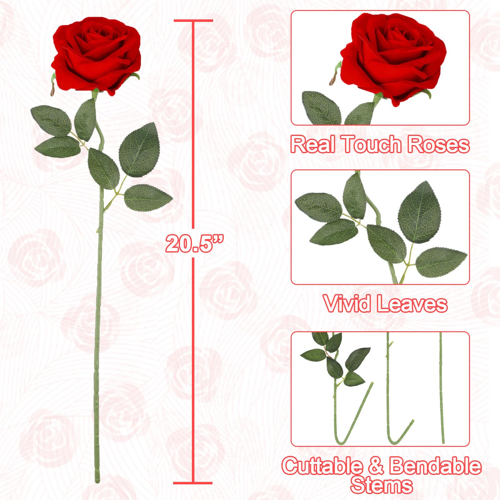 Realistic Artificial Long Stem Rose