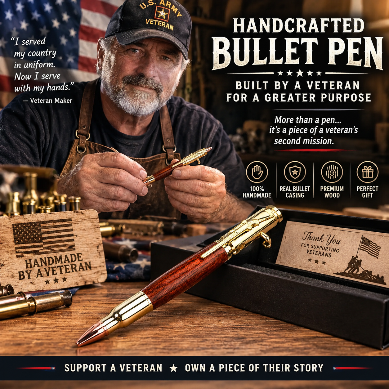💥🖊Handmade Bolt Action Wooden Bullet Pen | Crafted From Real Wood & Bullet Casing