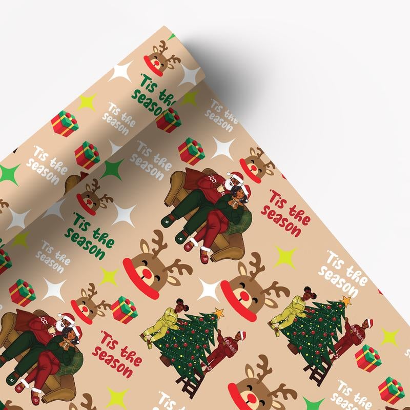 🔥$9.97 On Sale Today Only🤶🏾Home for the Holidays Black Santa Wrapping paper