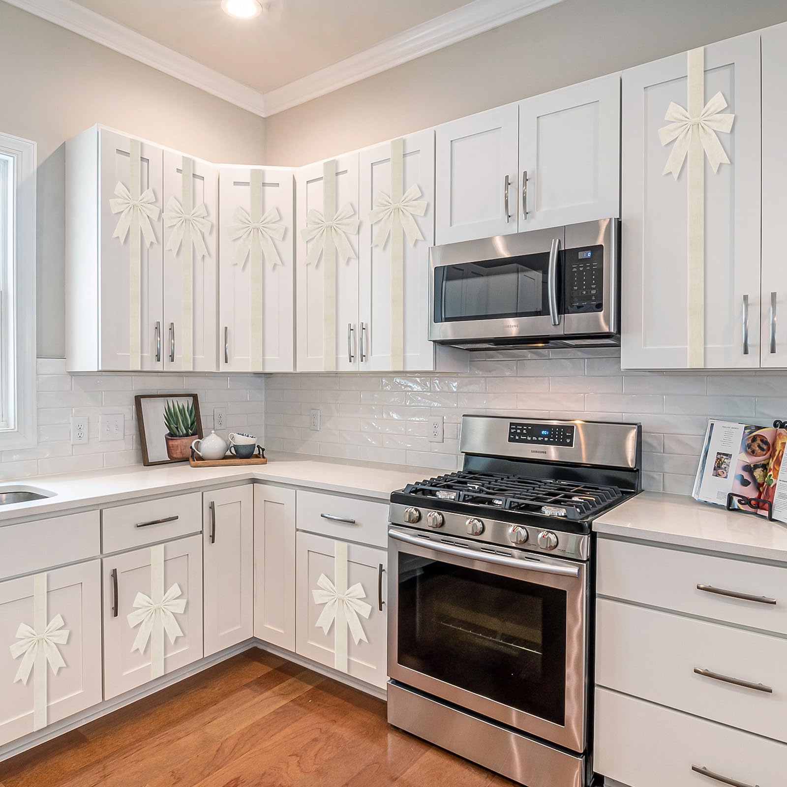 Christmas Velvet Cabinet Door Bows Ribbons Decorations 