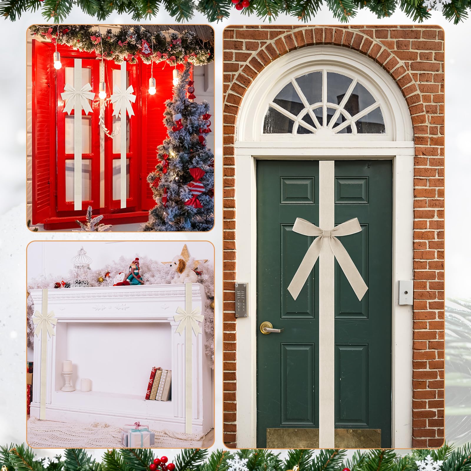 Christmas Velvet Cabinet Door Bows Ribbons Decorations 