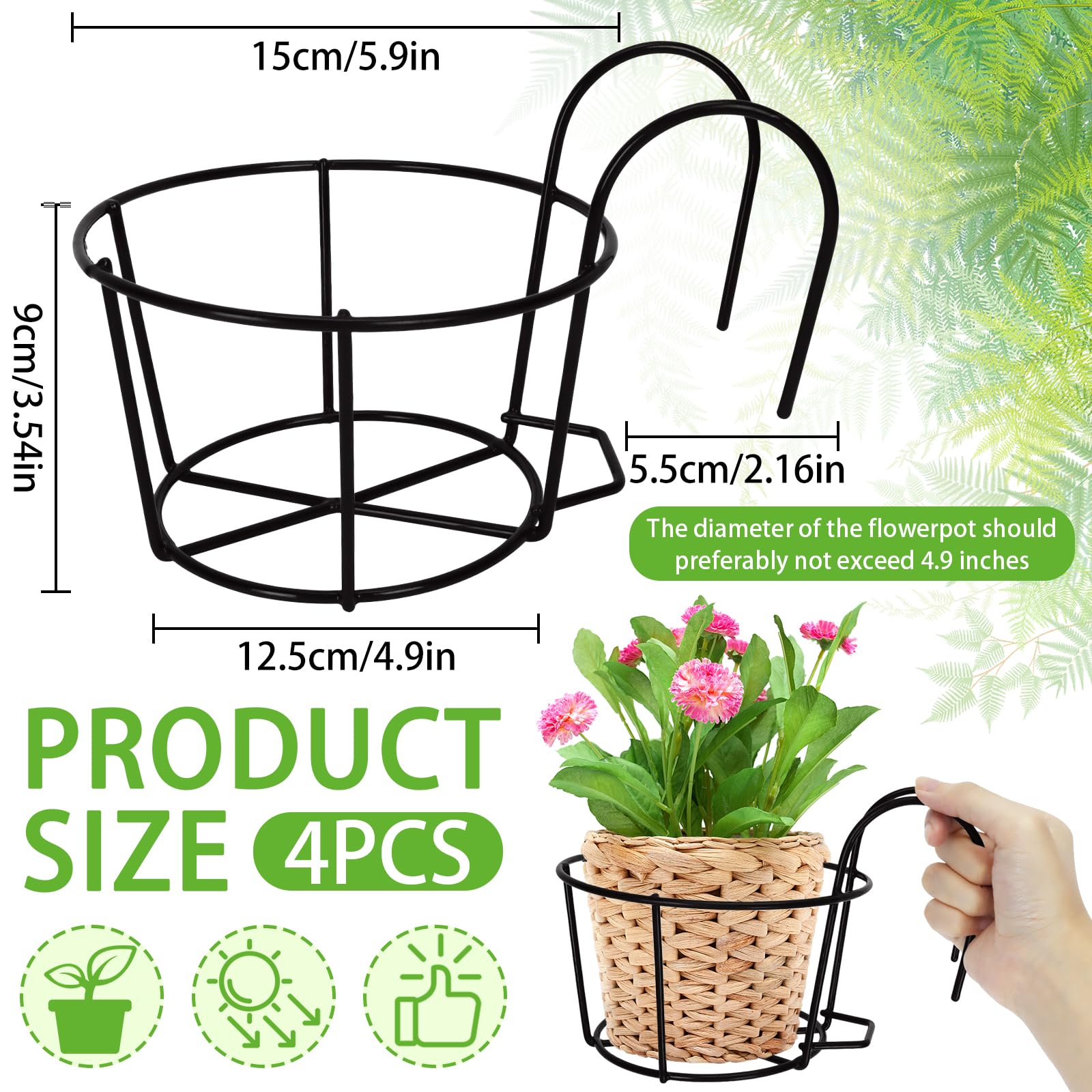 🔥$14.97 On Sale Today Only🪴Hanging Railing Planter Flower Pot Holder