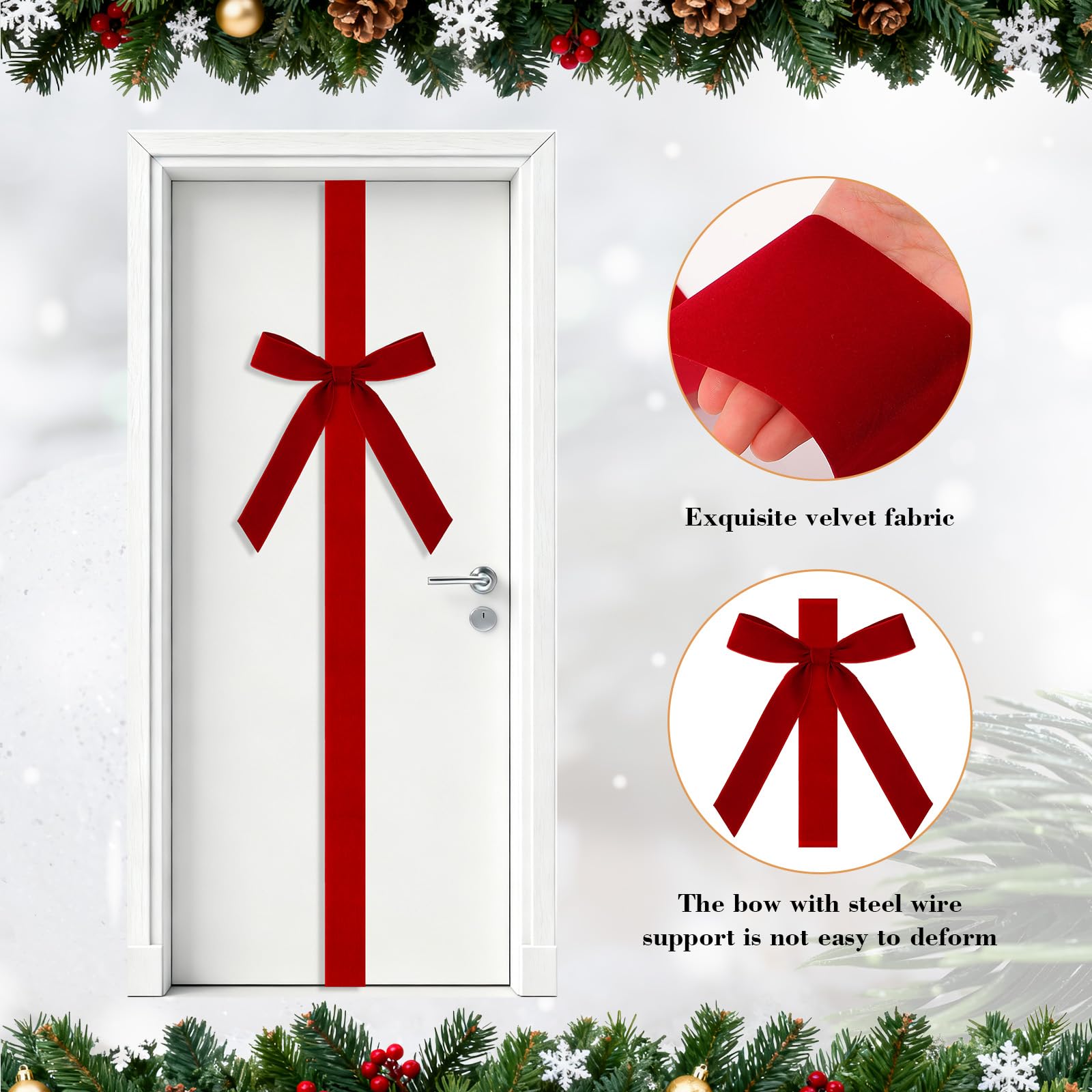 Christmas Velvet Cabinet Door Bows Ribbons Decorations 