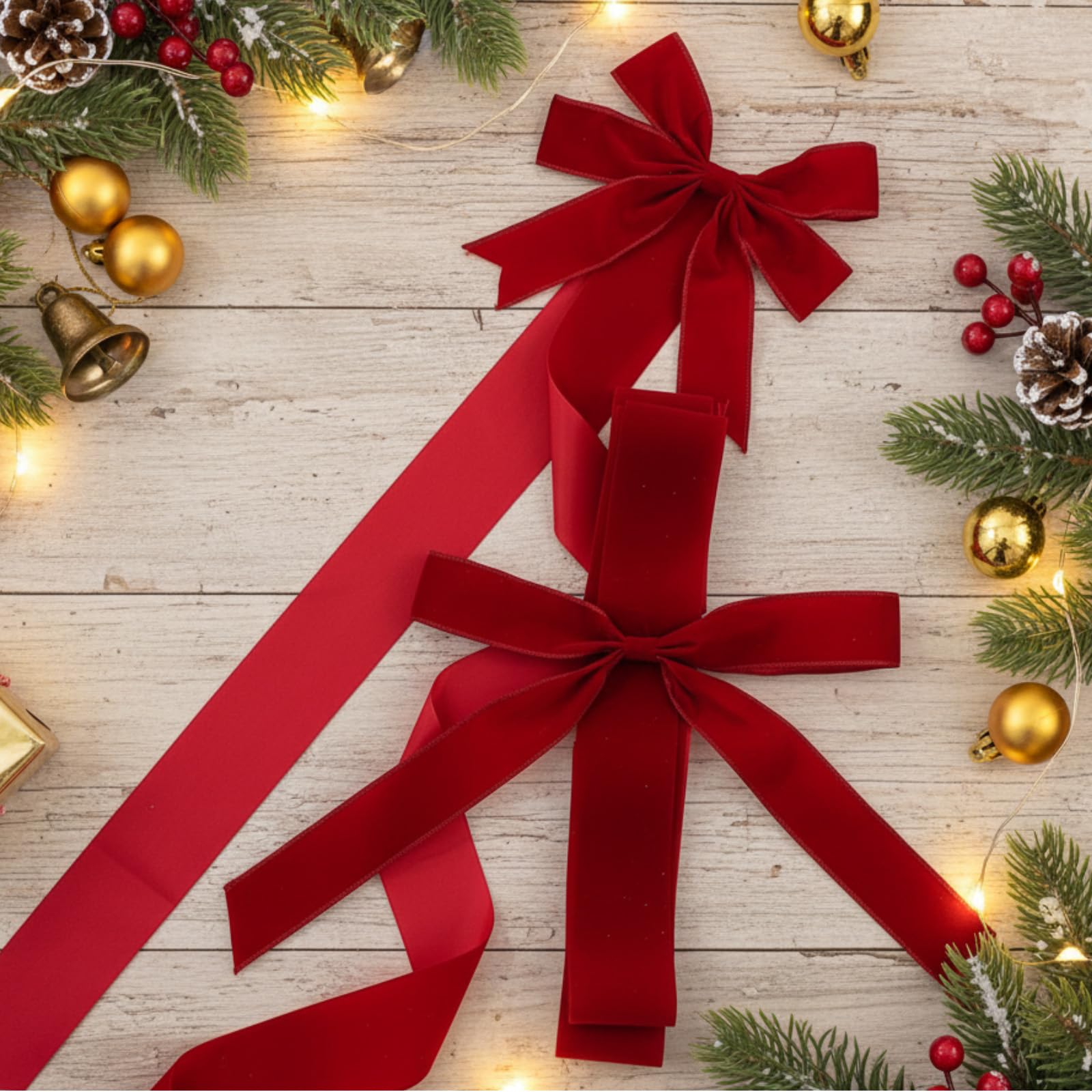 Christmas Velvet Cabinet Door Bows Ribbons Decorations 