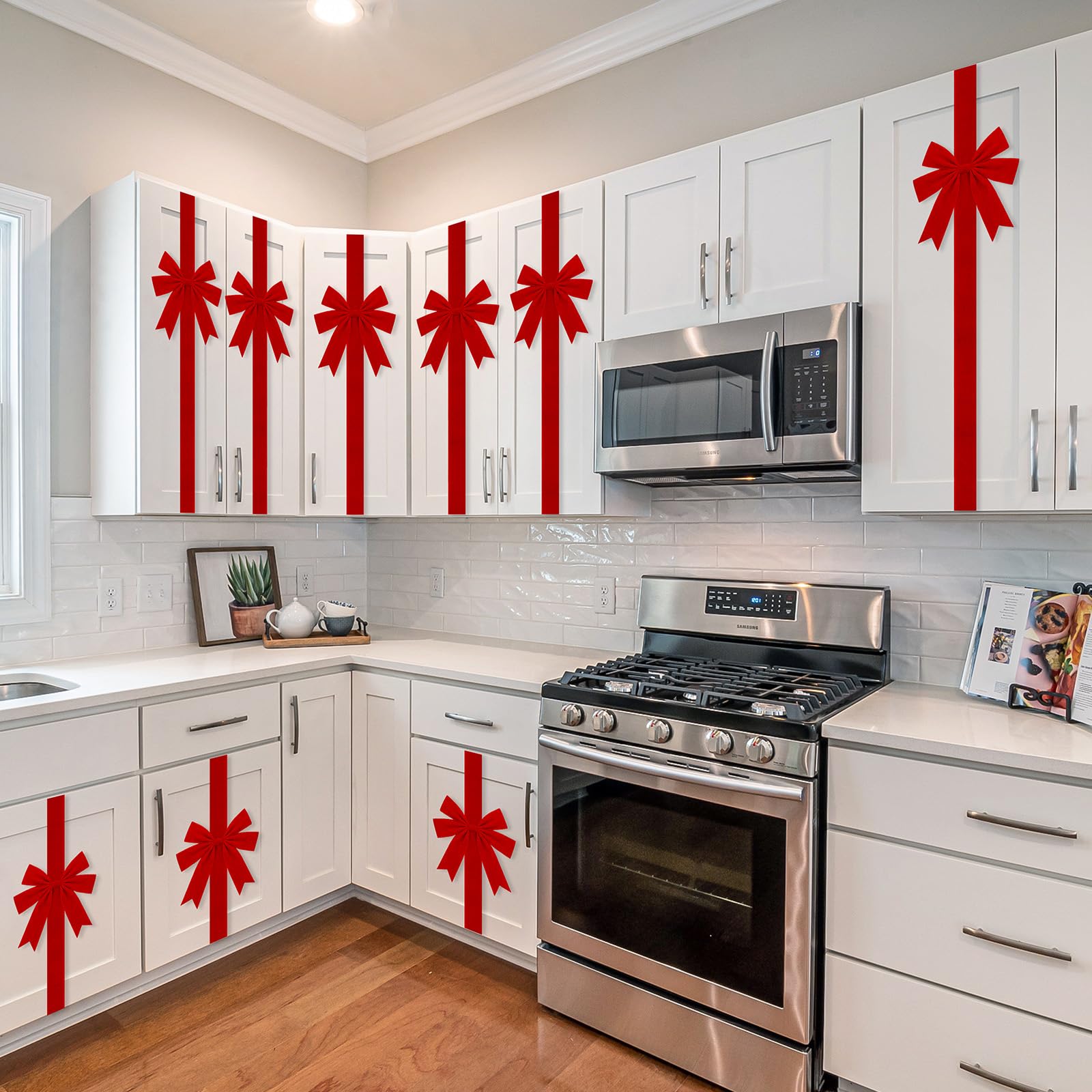 Christmas Velvet Cabinet Door Bows Ribbons Decorations 