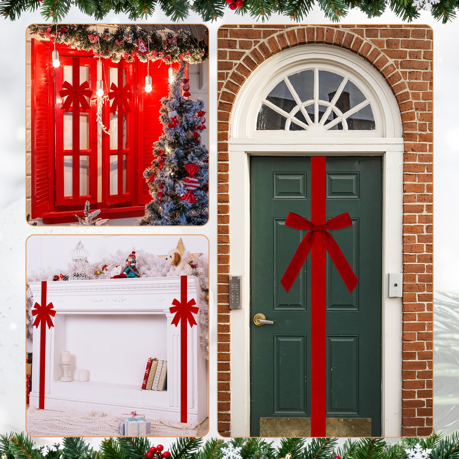 Christmas Velvet Cabinet Door Bows Ribbons Decorations 