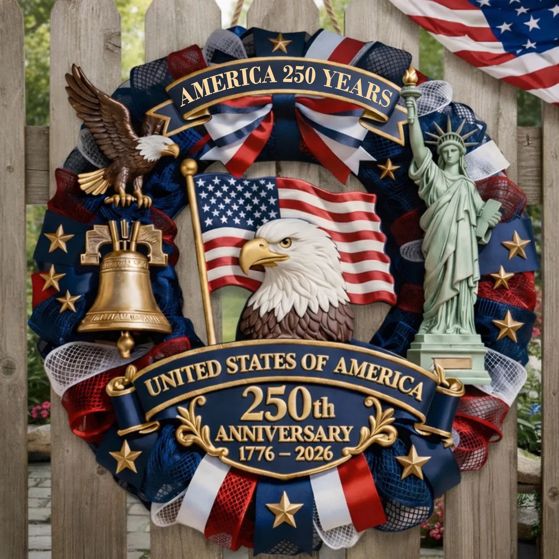 USA 250th Anniversary Patriotic Wreath Door Sign