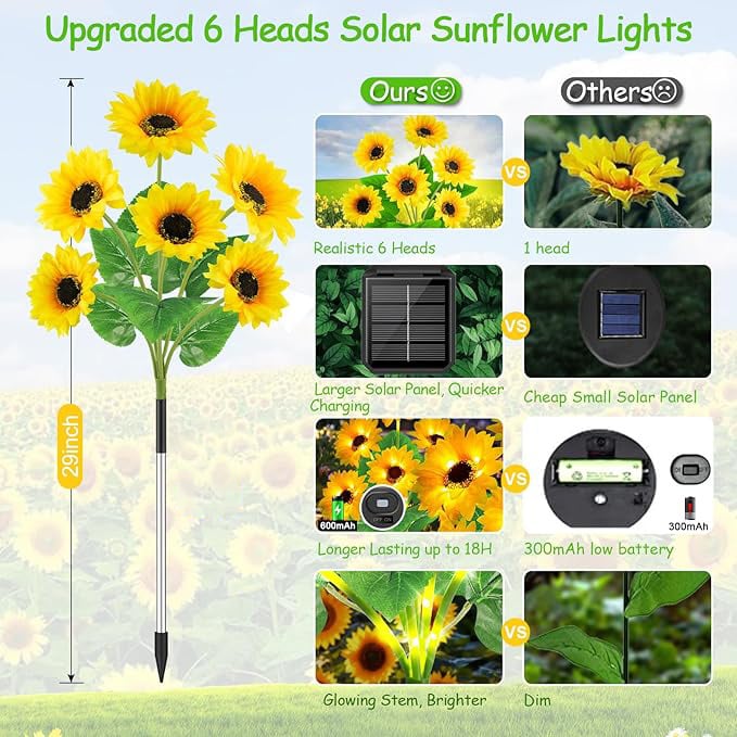 🌻$9.99 Today Only 🌞Solar LED Sunflower Garden Lights-29.6inch/74cm