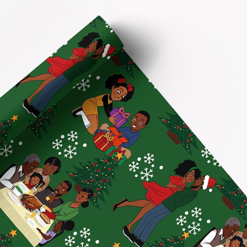 🔥$9.97 On Sale Today Only🤶🏾Home for the Holidays Black Santa Wrapping paper