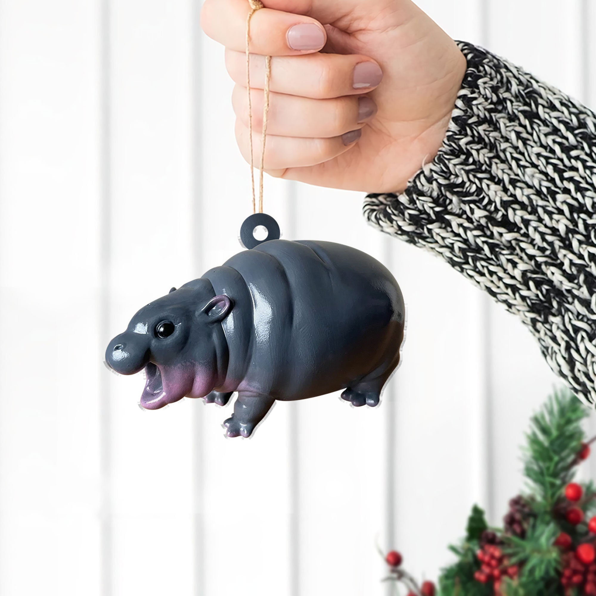 Cute Baby Hippo Moo Deng Ornament