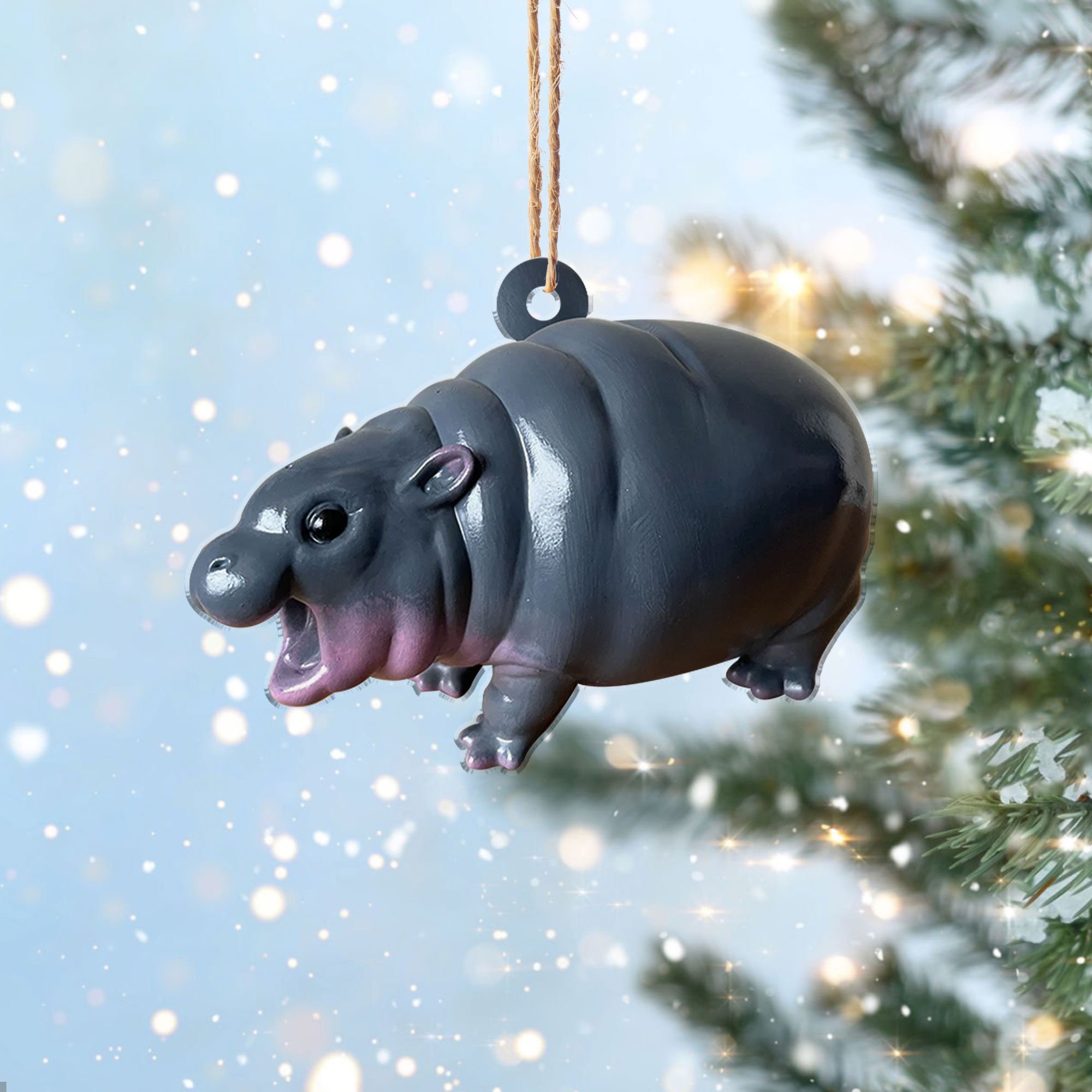 Cute Baby Hippo Moo Deng Ornament