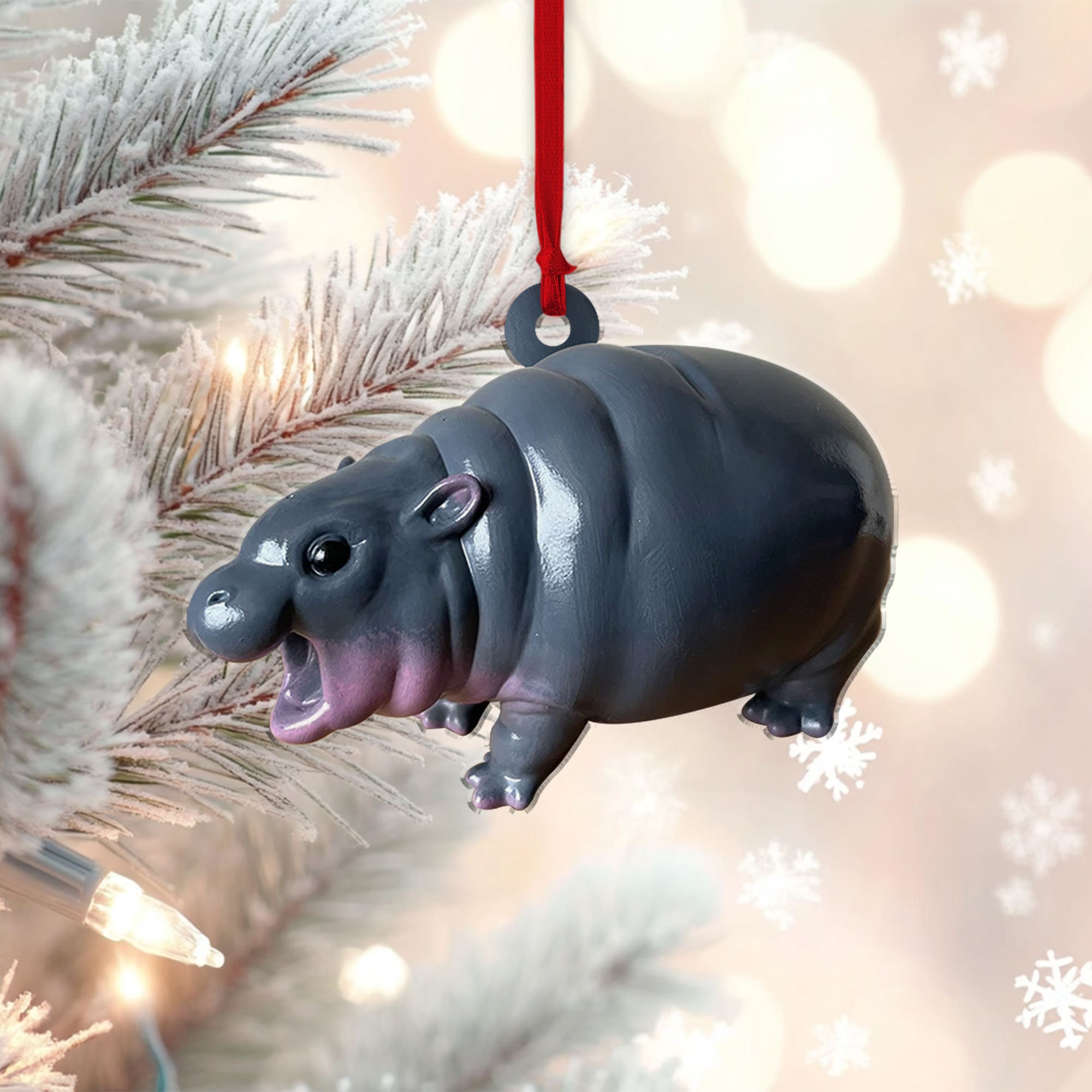 Cute Baby Hippo Moo Deng Ornament