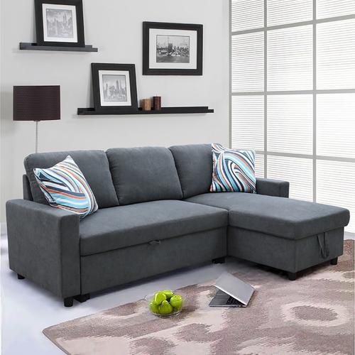 Dark Grey Flannelette 2-Piece Couch Living Room Sofabed