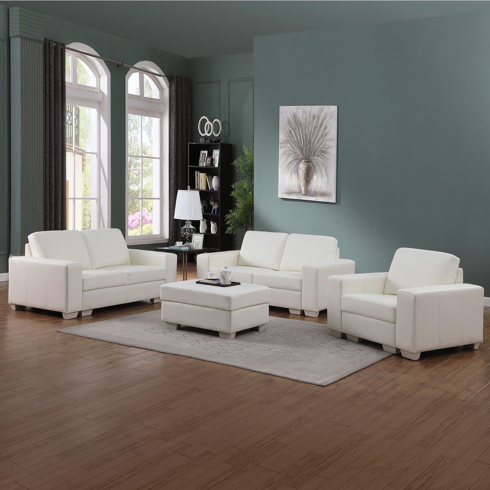 White Cow Top Leather 7-Piece Living Room Sofa Set