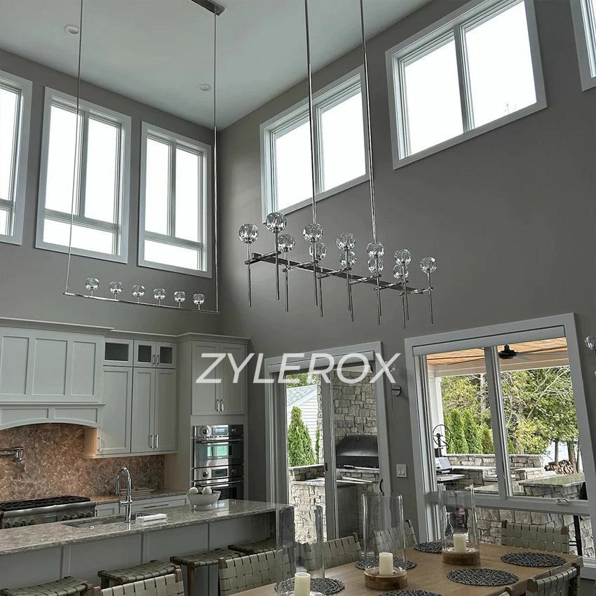 boule de cristal clear glass linear chandelier 60 inch for Kitchen Island and Dining Area