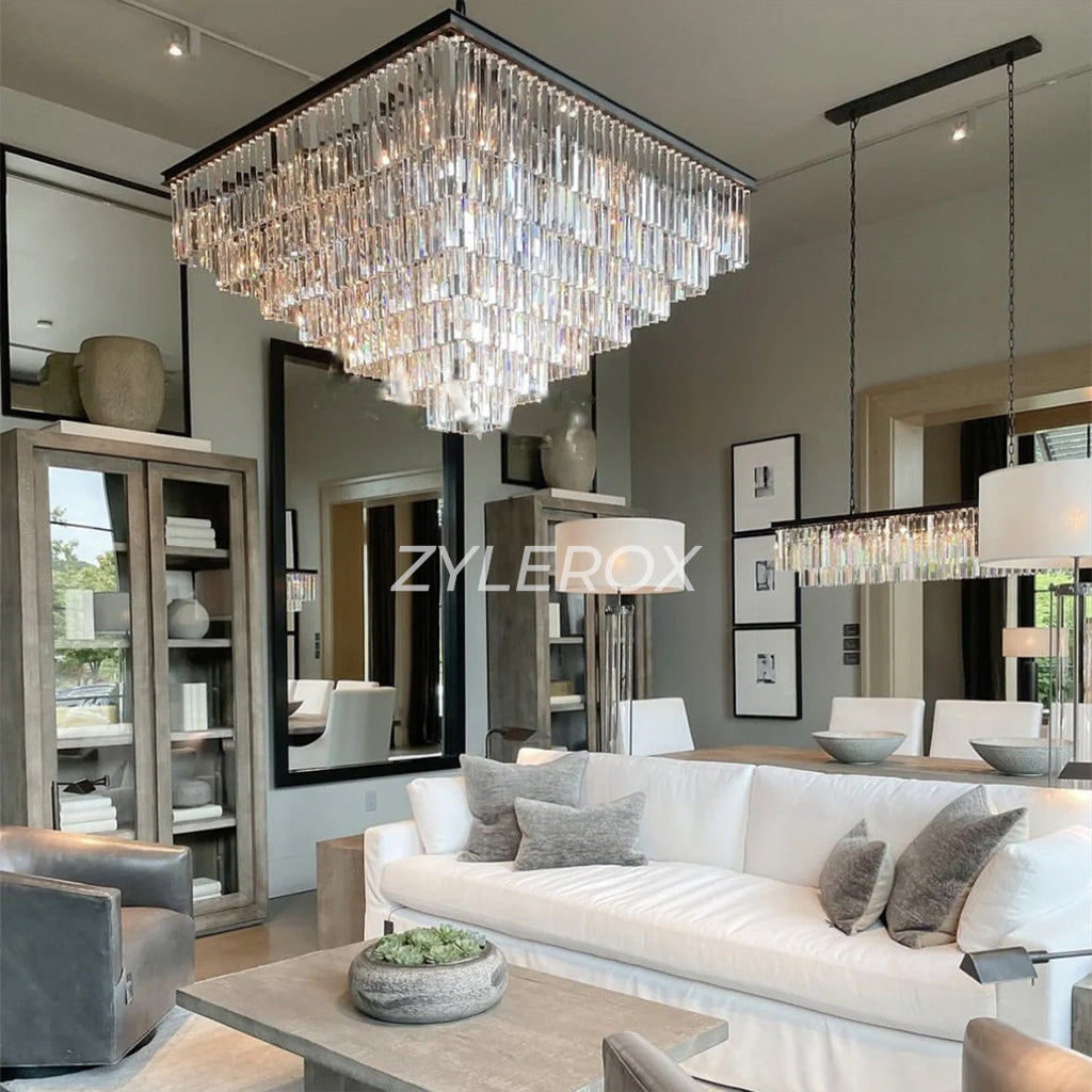1920s Odeon Square Chandelier 47 Inch for Living Room