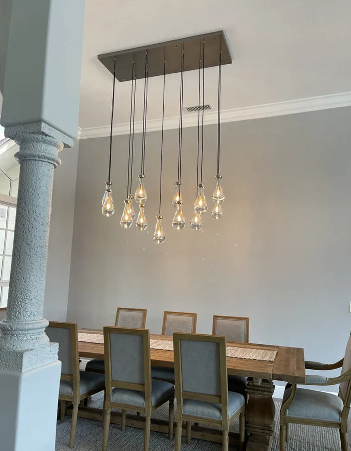 Rain Crystal Modern Rectangular Chandelier 54 Inch for Dining Room