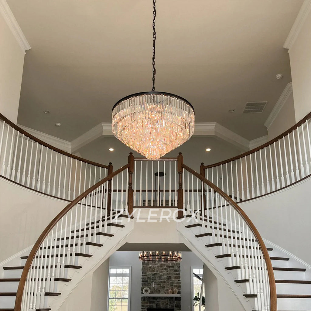 1920s Odeon Round Chandelier 44 Inch for Staircase