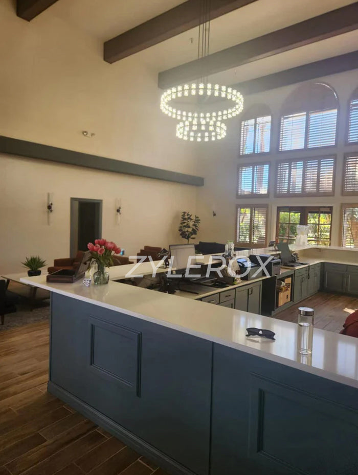 Arcachon 2-Tier 60-Inch Industrial Crystal Chandelier for Office Reception Area