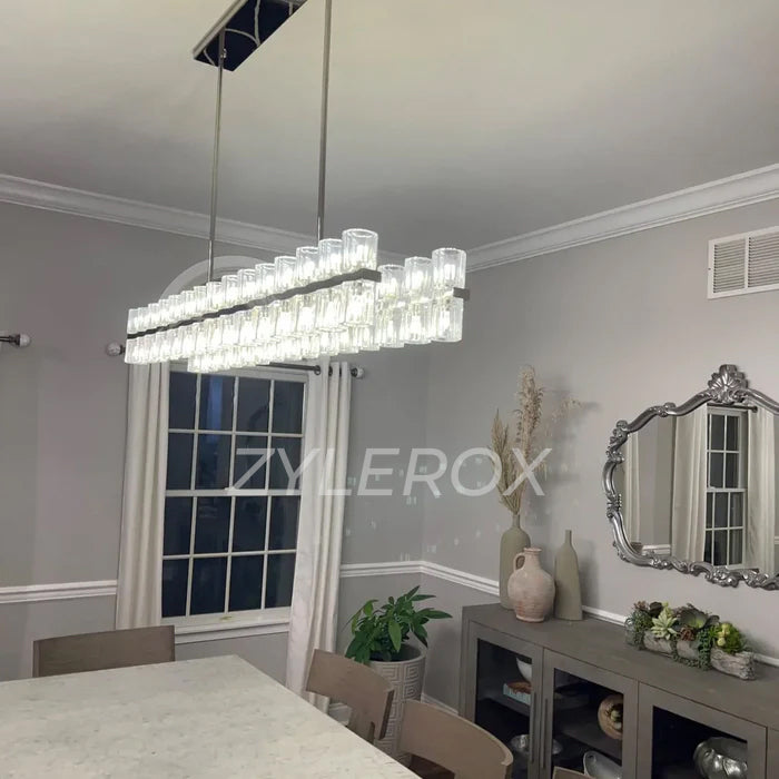 Arcachon Polished Nickel Rectangular Modern Crystal Chandelier for Dining Room