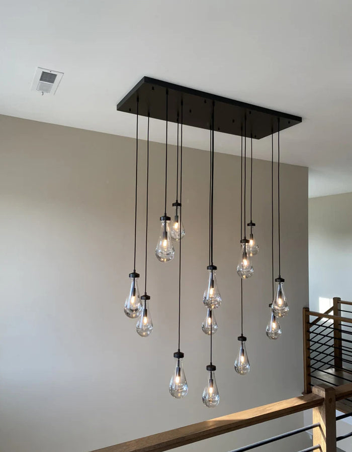 Rain Crystal Modern Rectangular Chandelier 54 Inch for Staircase