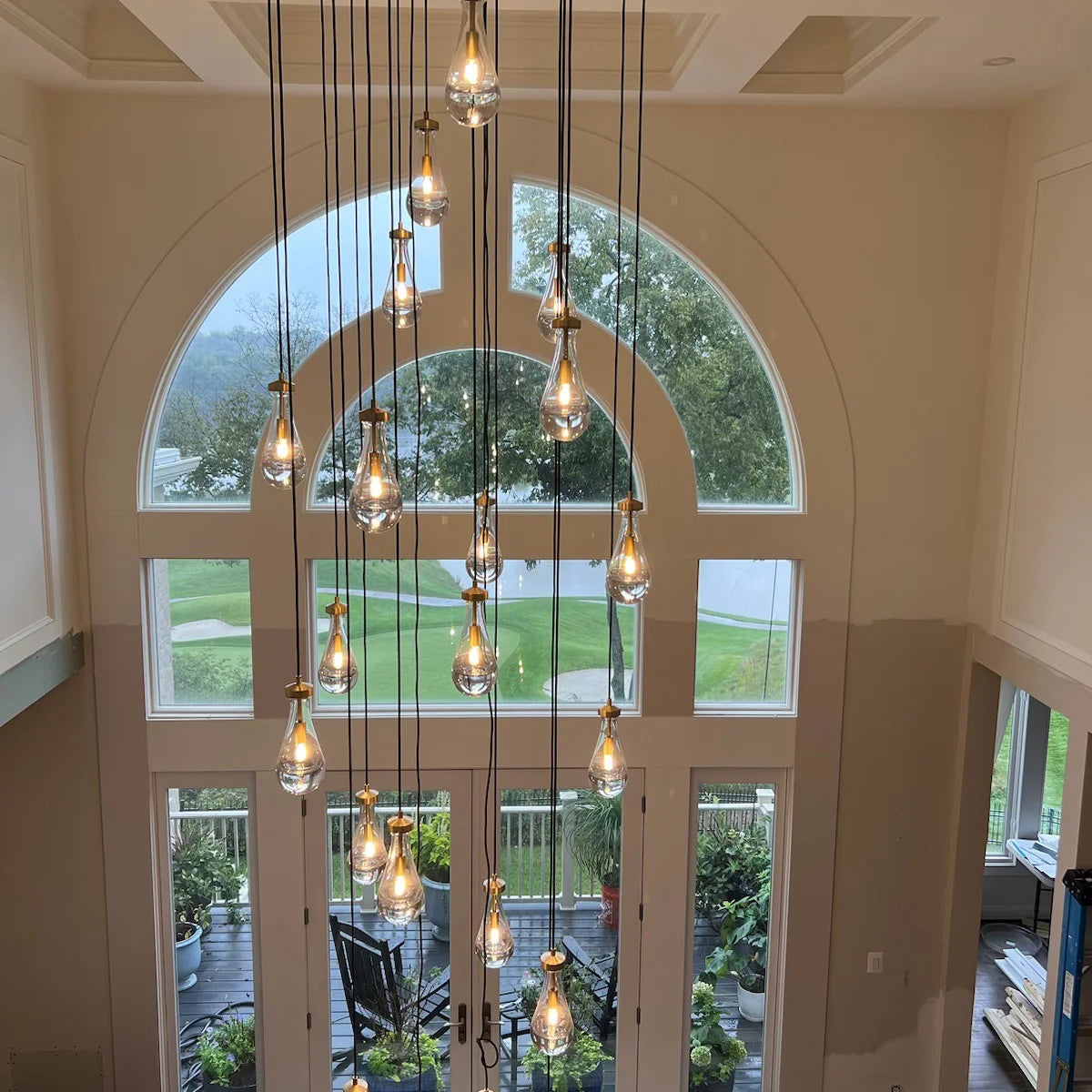 Rain Modern Crystal Round Long Chandelier 47 inch for high ceiling