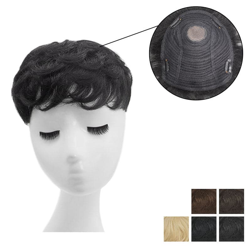 Human Hairpiece With Bangs For Women Short Hair 16*19cm Mono Base Topper Black Brown Blonde