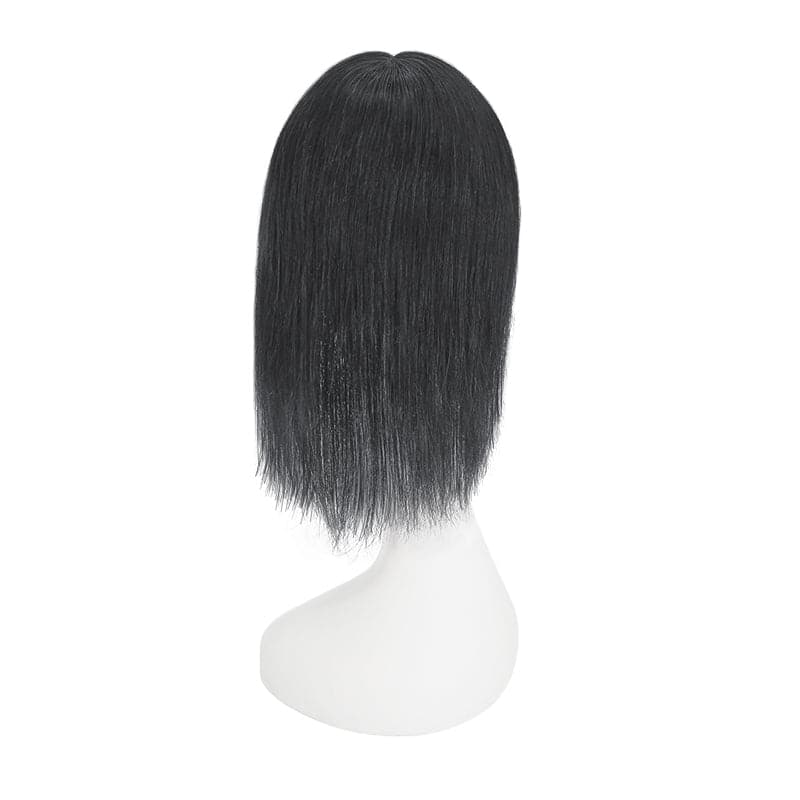 Jet Black Human Hair Topper With Bangs For Women Thinning Crown 7*13cm Base