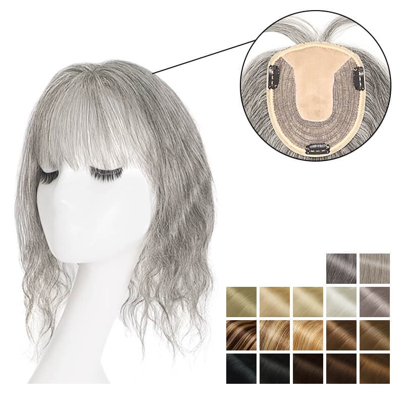 Wavy Human Hair Topper With Bangs For Thinning Hair 13*15cm Silk Base All Shades