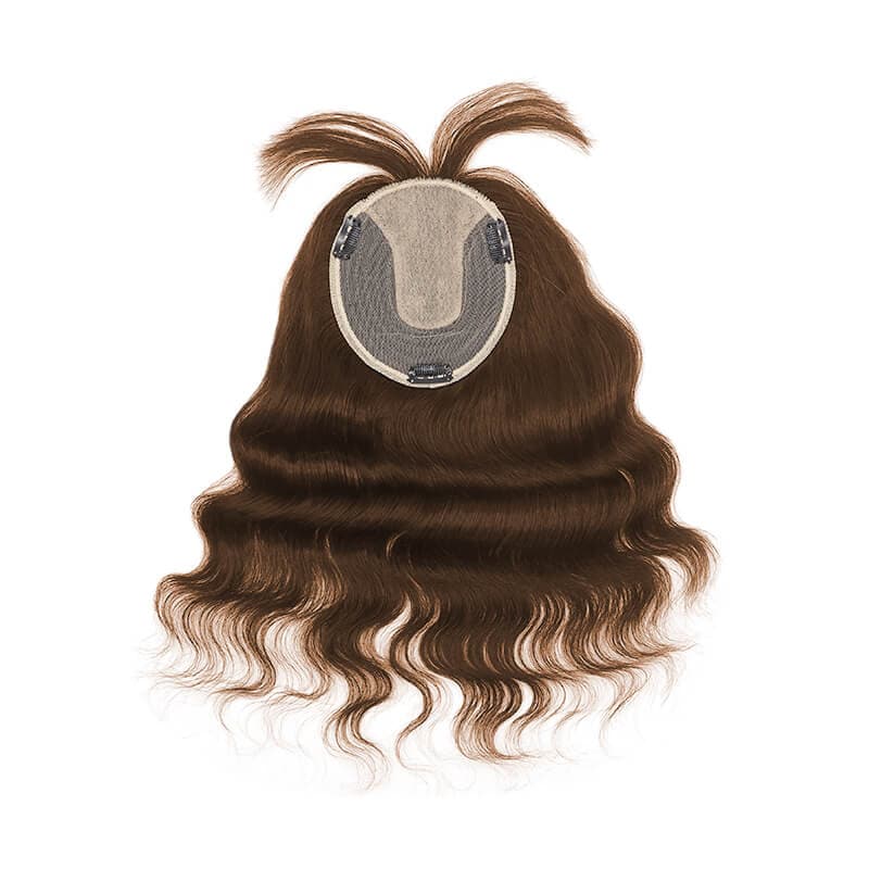 Wavy Human Hair Topper With Bangs For Thinning Hair 13*15cm Silk Base All Shades