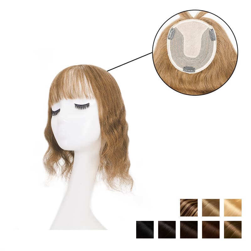 Wavy Human Hair Topper With Bangs For Thinning Hair 13*15cm Silk Base All Shades
