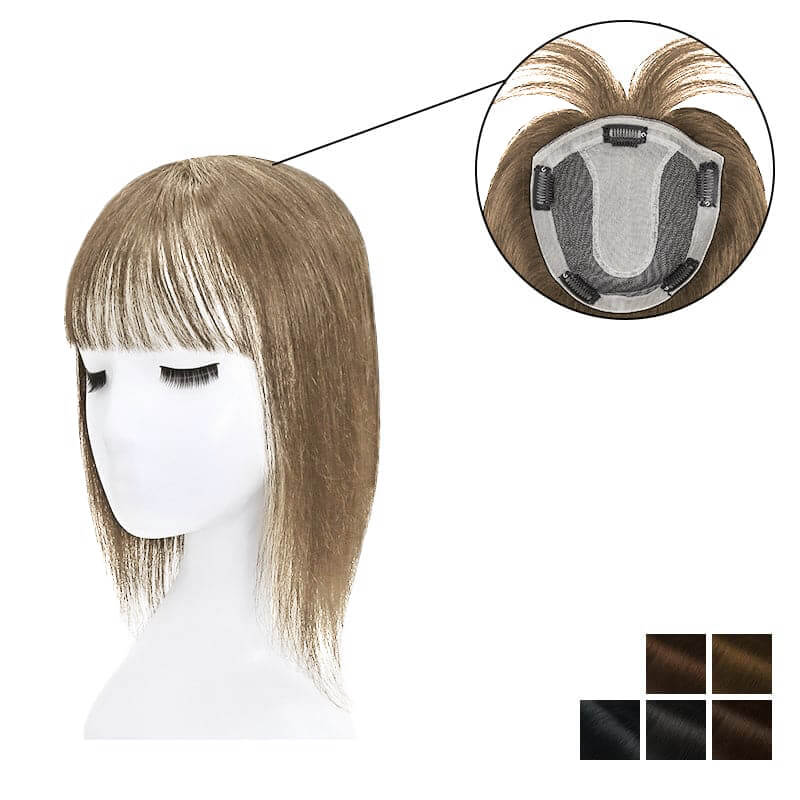 Human Hair Topper With Bang For Women Thinning Hair 15*16cm Silk Base Clearance