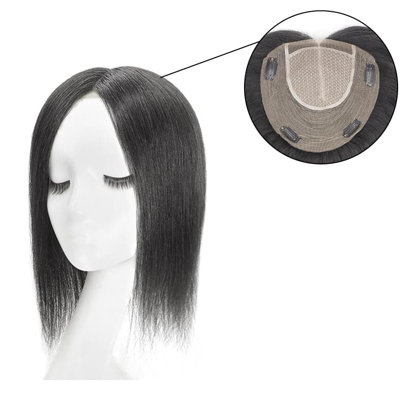 Lace Human Hair Topper 19*19cm Base For Hair Loss Natural Black