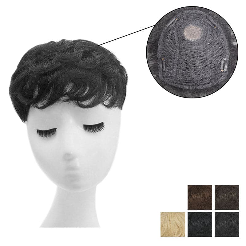 Human Hairpiece With Bangs For Women Short Hair 16*19cm Mono Base Topper Black Brown Blonde