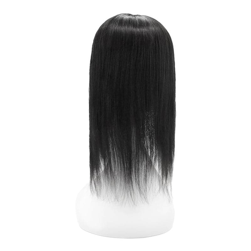 Human Hair Topper With Bangs Natural Black 15*16cm Base