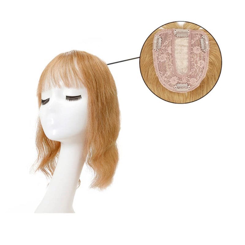 Susan  Wavy Human Hair Topper With Bangs For Thinning Crown 10*12cm Silk Base Light Auburn