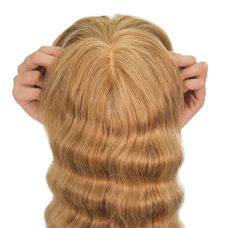Dark Blonde Human Hair Topper With Bang For Women Hair Loss 13*13cm Silk Base