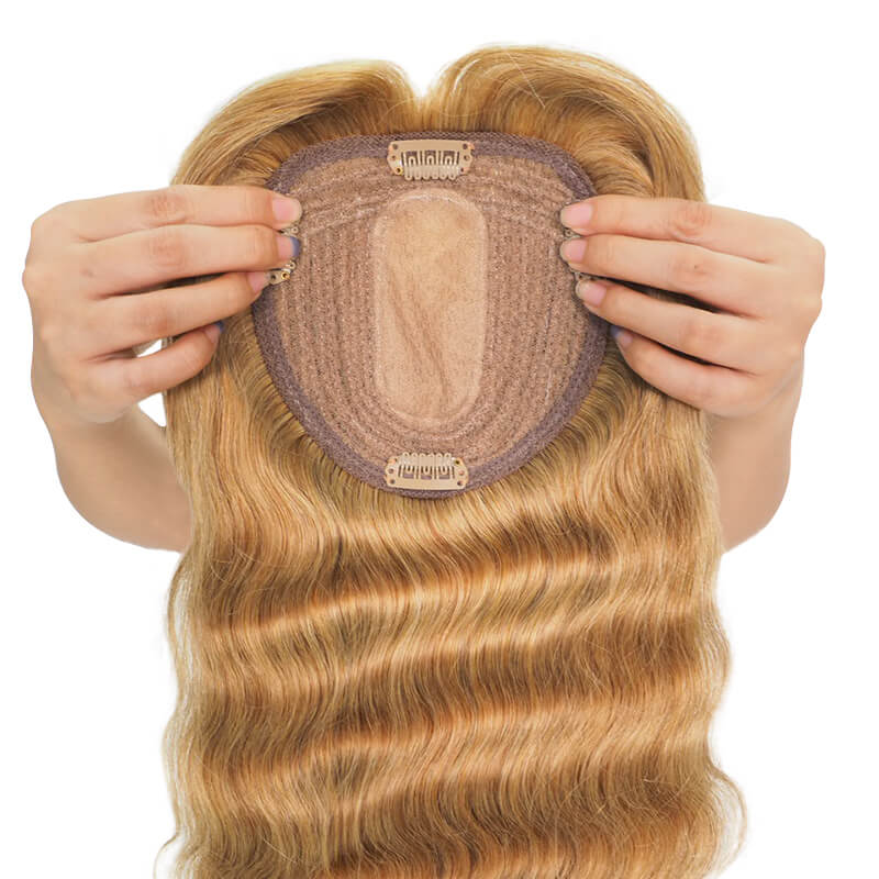 Dark Blonde Human Hair Topper With Bang For Women Hair Loss 13*13cm Silk Base