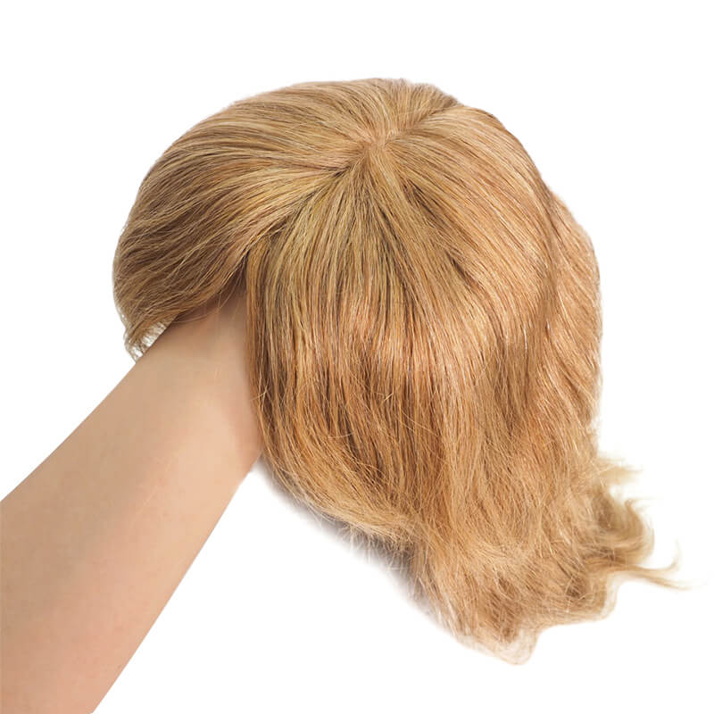Dark Blonde Human Hair Topper With Bang For Women Hair Loss 13*13cm Silk Base