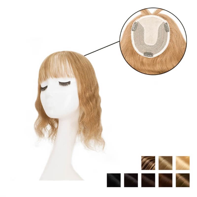 Wavy Human Hair Topper With Bangs For Thinning Hair 13*15cm Silk Base All Shades