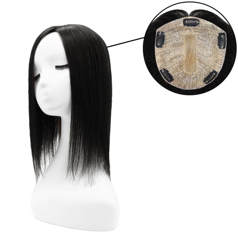 Black Human Hair Topper Silk Base 15*16cm 65g