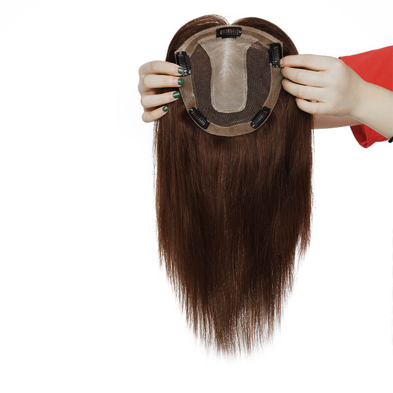 Human Hair Topper With Bang For Women Thinning Hair 15*16cm Silk Base Clearance