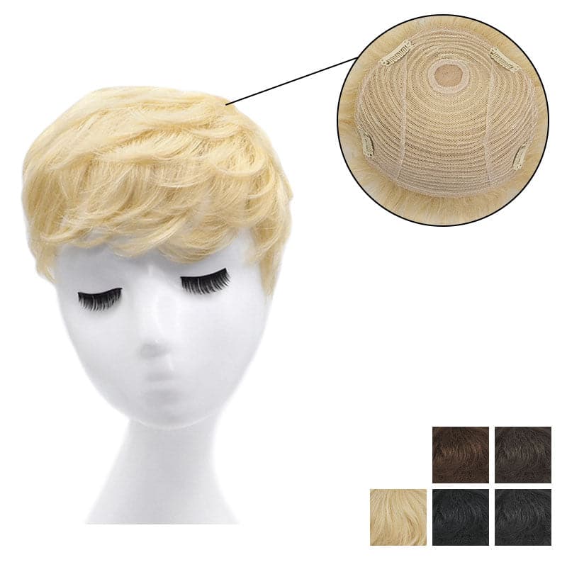Human Hairpiece With Bangs For Women Short Hair 16*19cm Mono Base Topper Black Brown Blonde
