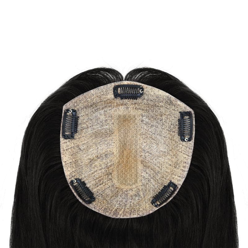 Black Human Hair Topper Silk Base 15*16cm 65g