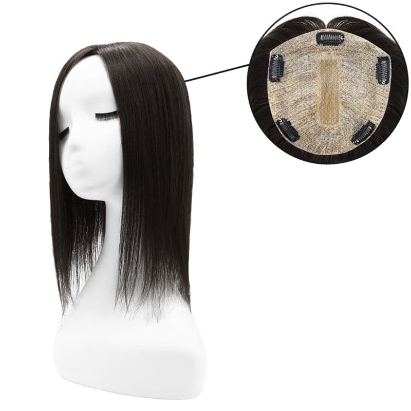 Black Human Hair Topper Silk Base 15*16cm 65g