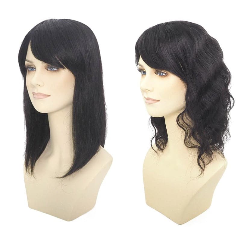 Natural Black Human Hair Topper With Bangs For Women Hair Loss 13*13 cm Silk Base