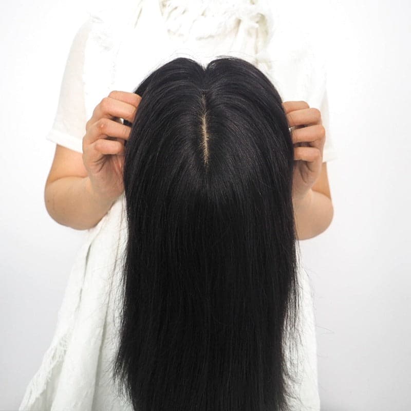 Natural Black Human Hair Topper With Bangs For Women Hair Loss 13*13 cm Silk Base