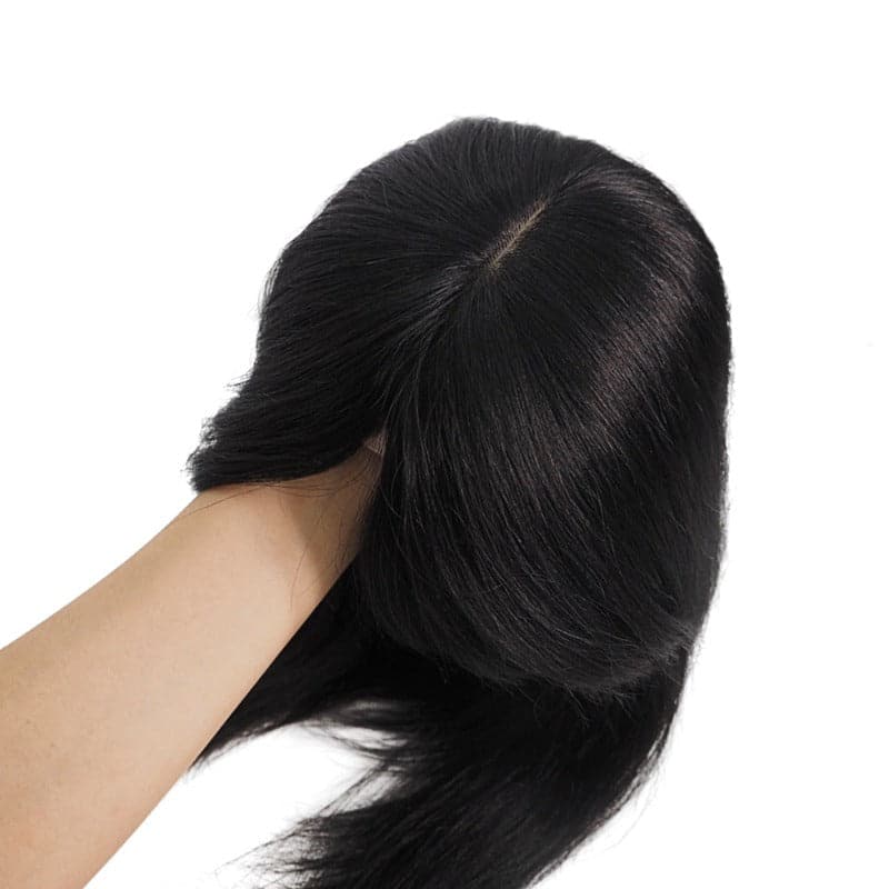 Natural Black Human Hair Topper With Bangs For Women Hair Loss 13*13 cm Silk Base