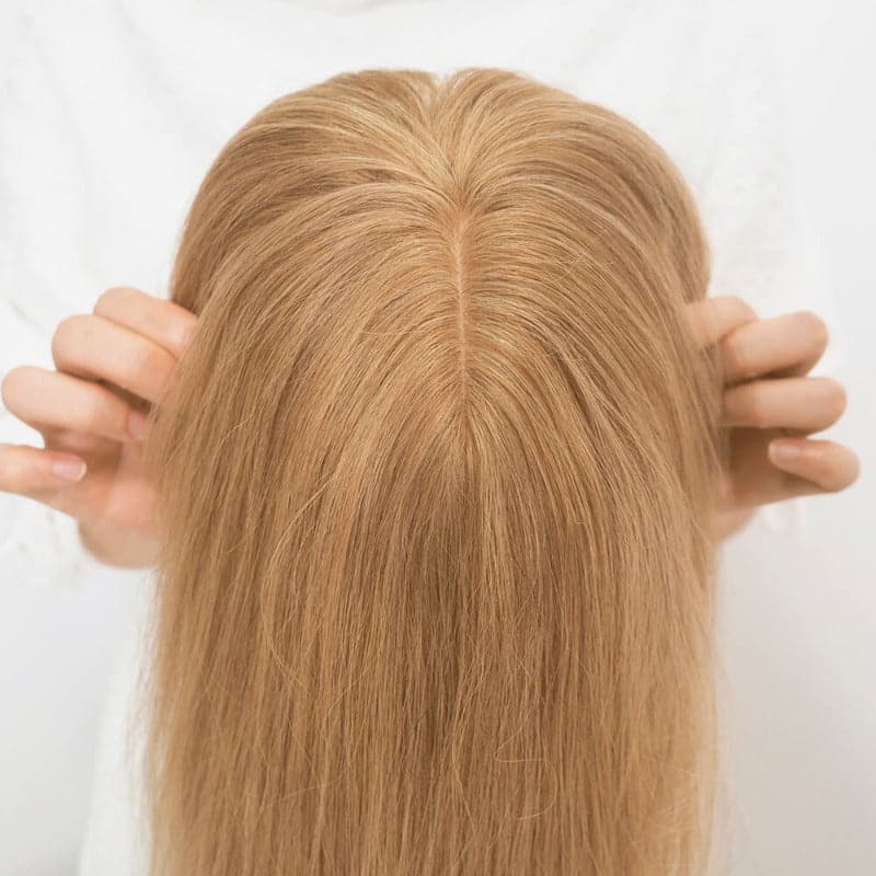 Dark Blonde Human Hair Topper With Bang For Women Hair Loss 13*13cm Silk Base